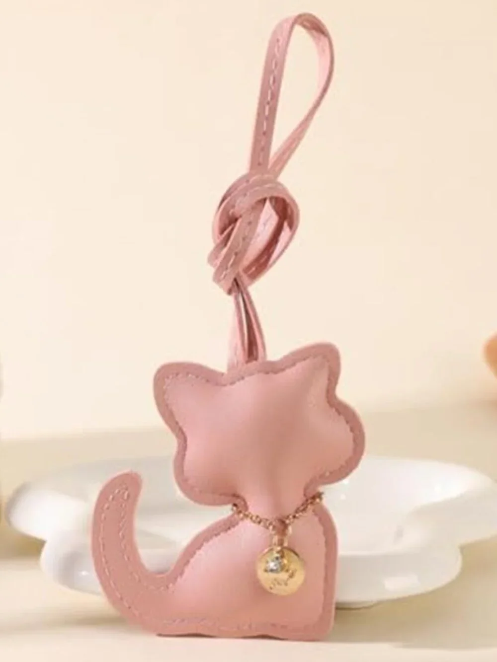 Cat Vegan Leather Bag Charm Rhinestone Purse Keychain Handbag Tote Accessory